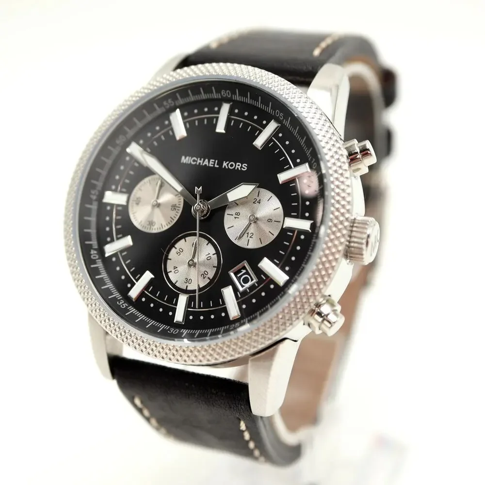 Michael Kors Gage Men's 43mm Chronograph Watch MK8310 Black Leather New Battery